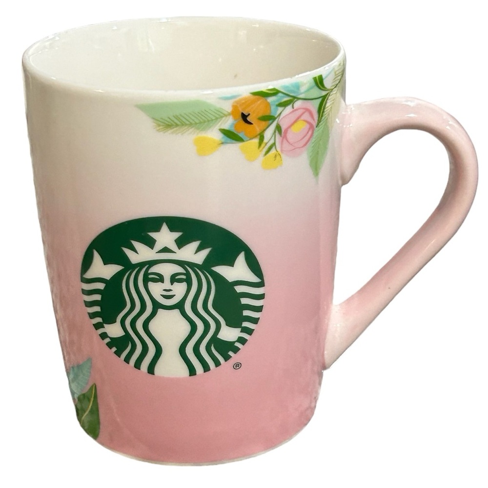 Starbucks Pink Floral Print Thankful Coffee Tea Cup Mug 10 Fl Oz
